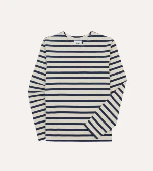 Office Attire Skinny Fit Ecru and Navy Breton Long Sleeve T-Shirt