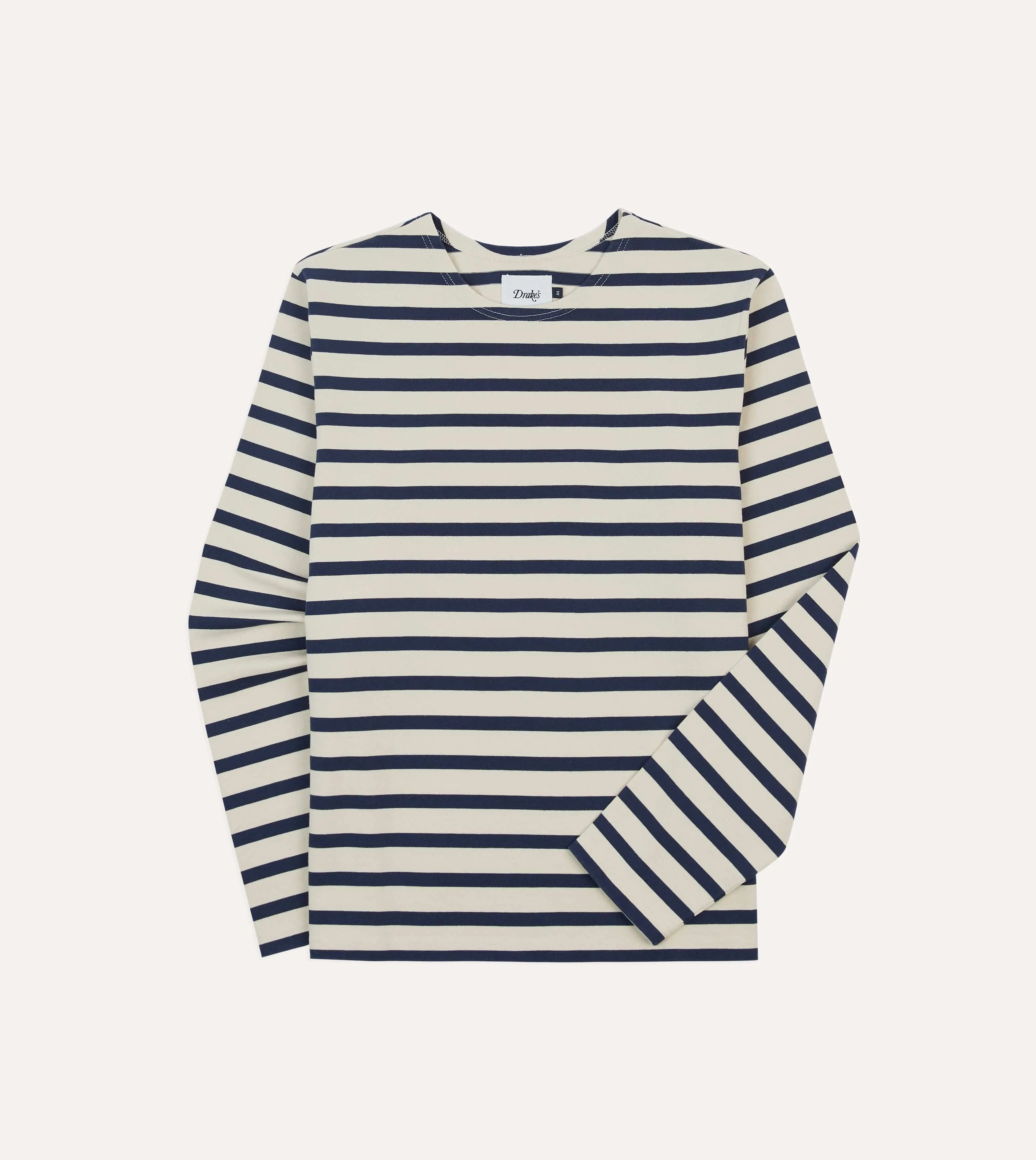 Office Attire Skinny Fit Ecru and Navy Breton Long Sleeve T-Shirt