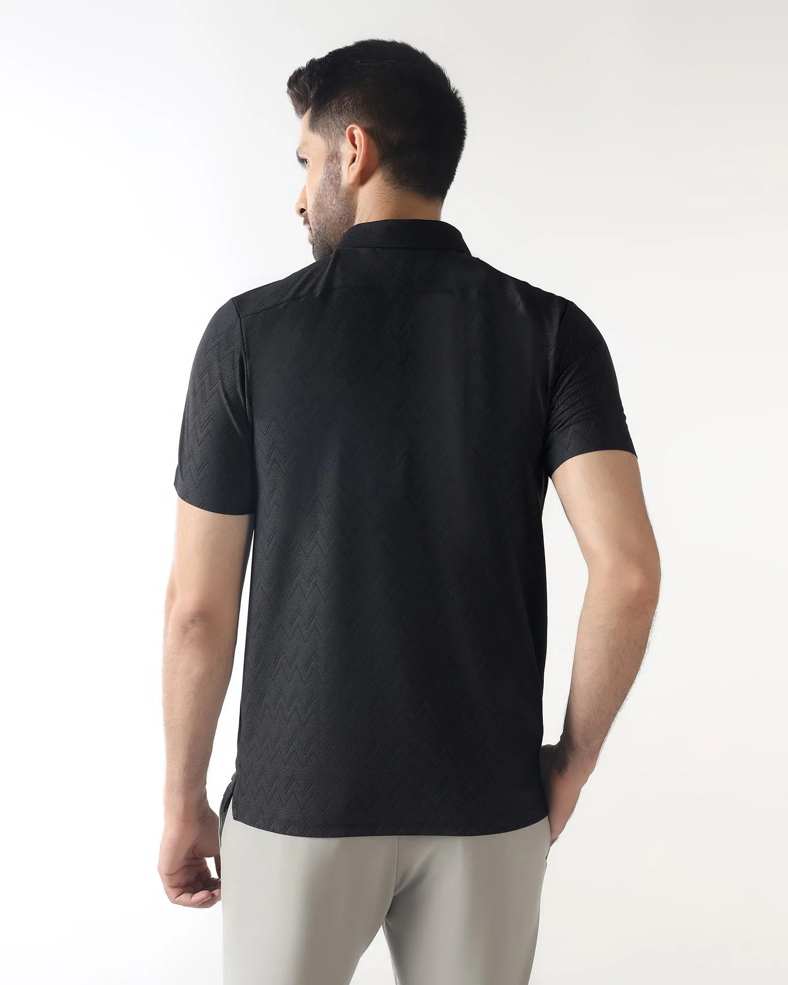TechPro Polo Black Textured T-Shirt - Molar Club Event Work Appropriate