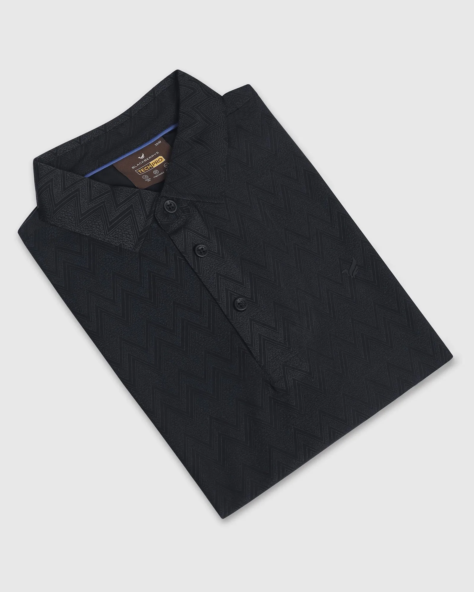Relaxed Style TechPro Polo Black Textured T-Shirt - Molar