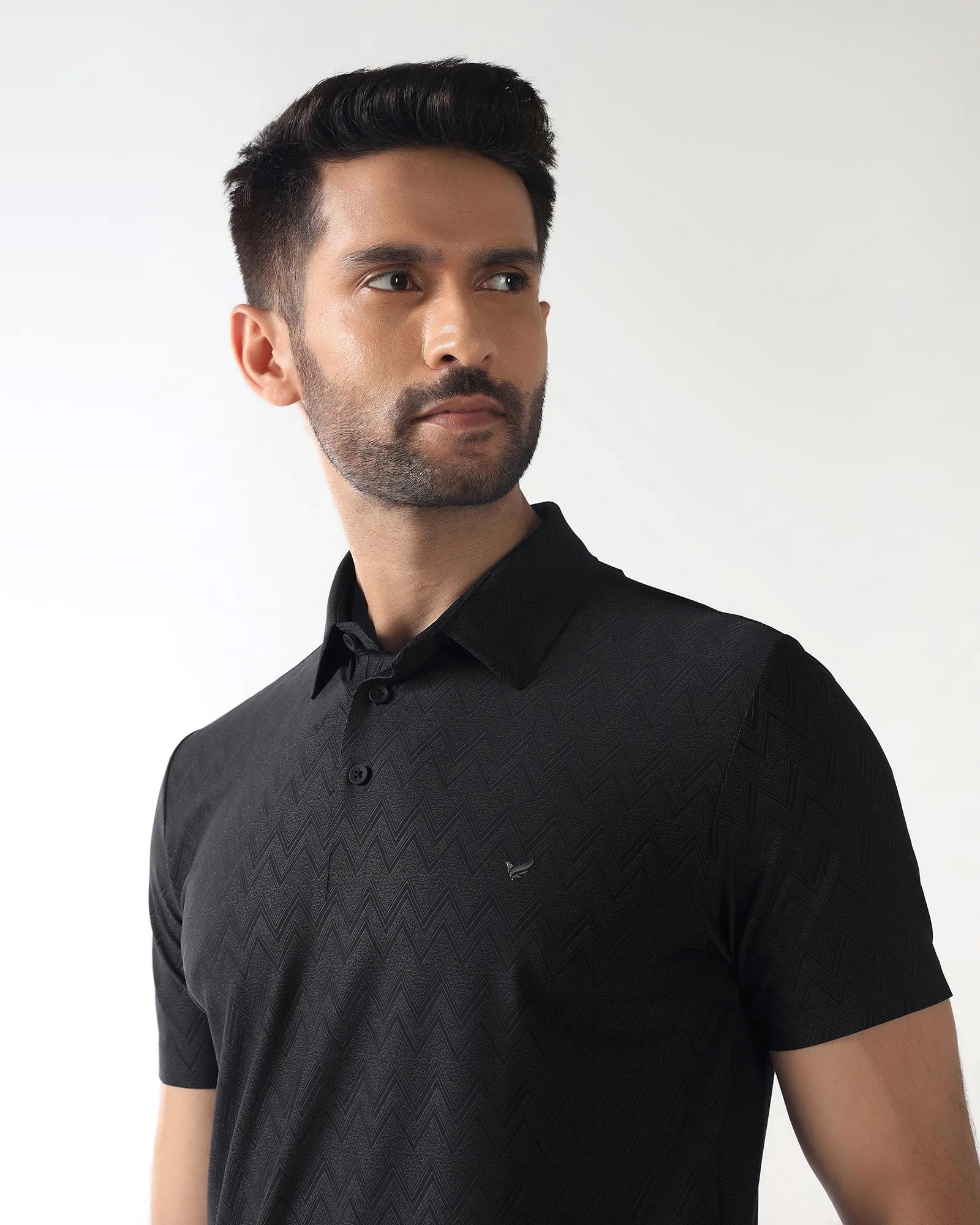 Refined Look All-Purpose Wear TechPro Polo Black Textured T-Shirt - Molar