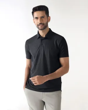 TechPro Polo Black Textured T-Shirt - Molar Comfort top Lightweight Knit Material