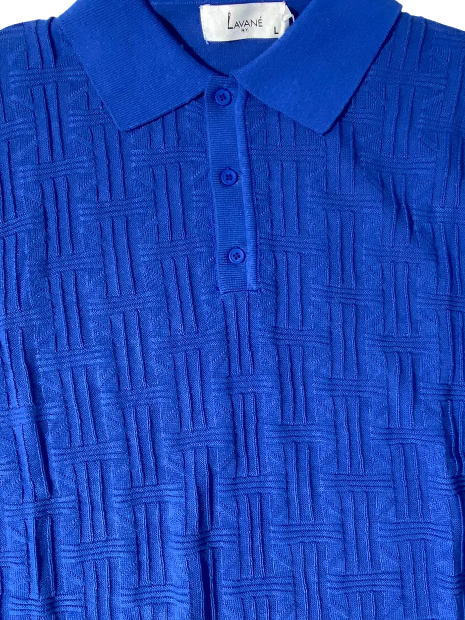 Comfort Layer Smart Office Lavane Mens Royal Blue Textured Short Sleeve Knit Polo Casual Shirt