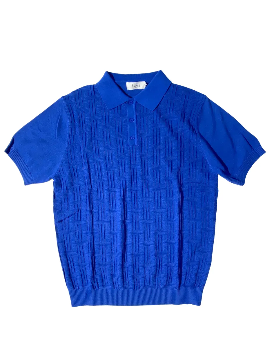 Comfort Fit Lavane Mens Royal Blue Textured Short Sleeve Knit Polo Casual Shirt