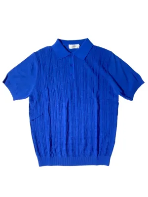 Elegant Layer Lavane Mens Royal Blue Textured Short Sleeve Knit Polo Casual Shirt