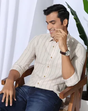 Linen Casual Ecru Stripe Shirt - Darcom Subtle Details Fashion Statement