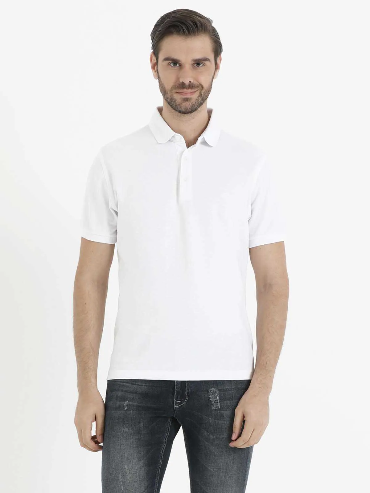 Unstructured Silhouette Luxe Apparel Regular Fit Cotton White Polo T-Shirt