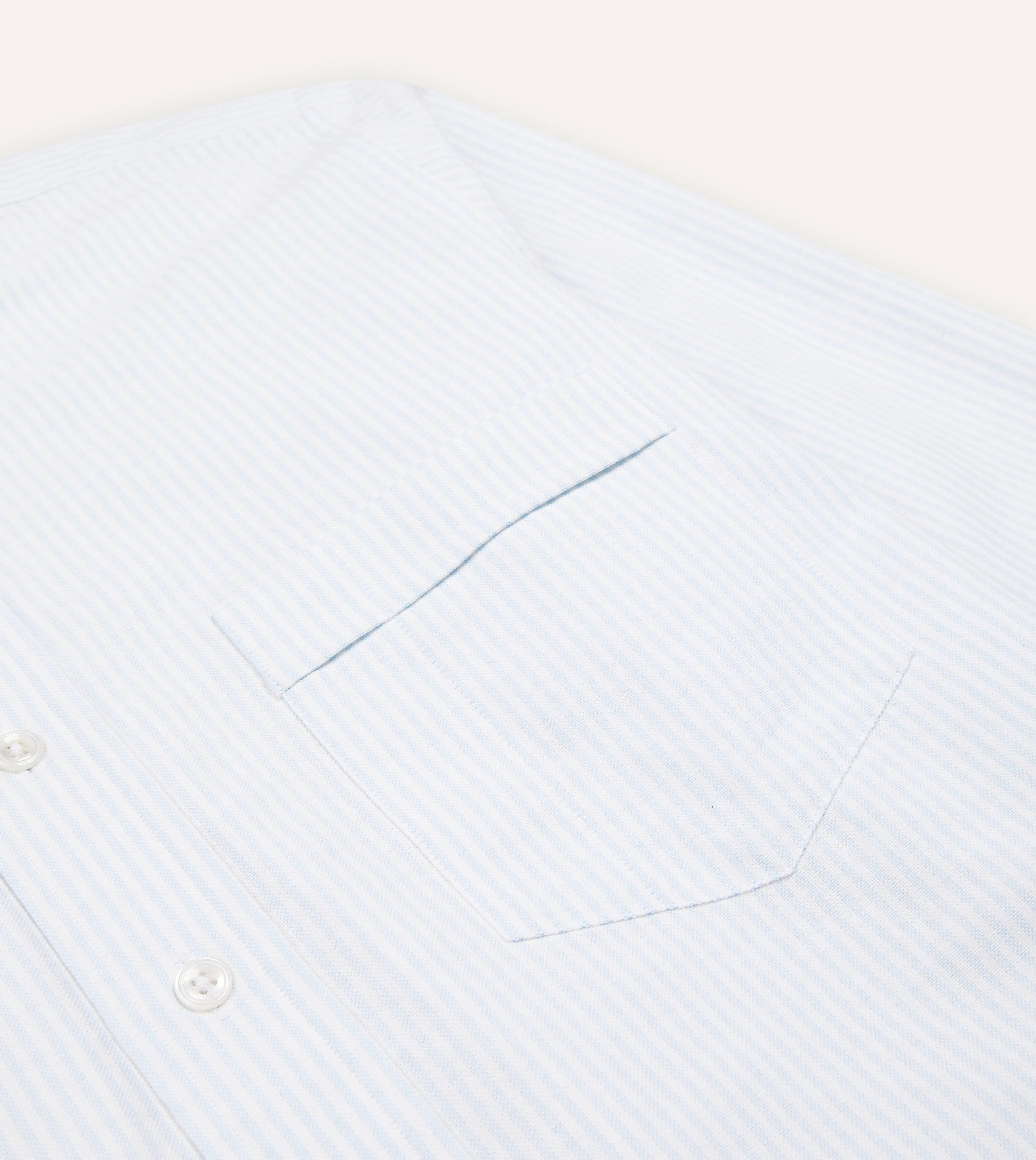 Sky Ticking Stripe Cotton Oxford Cloth Button-Down Shirt Roll-Up Sleeve