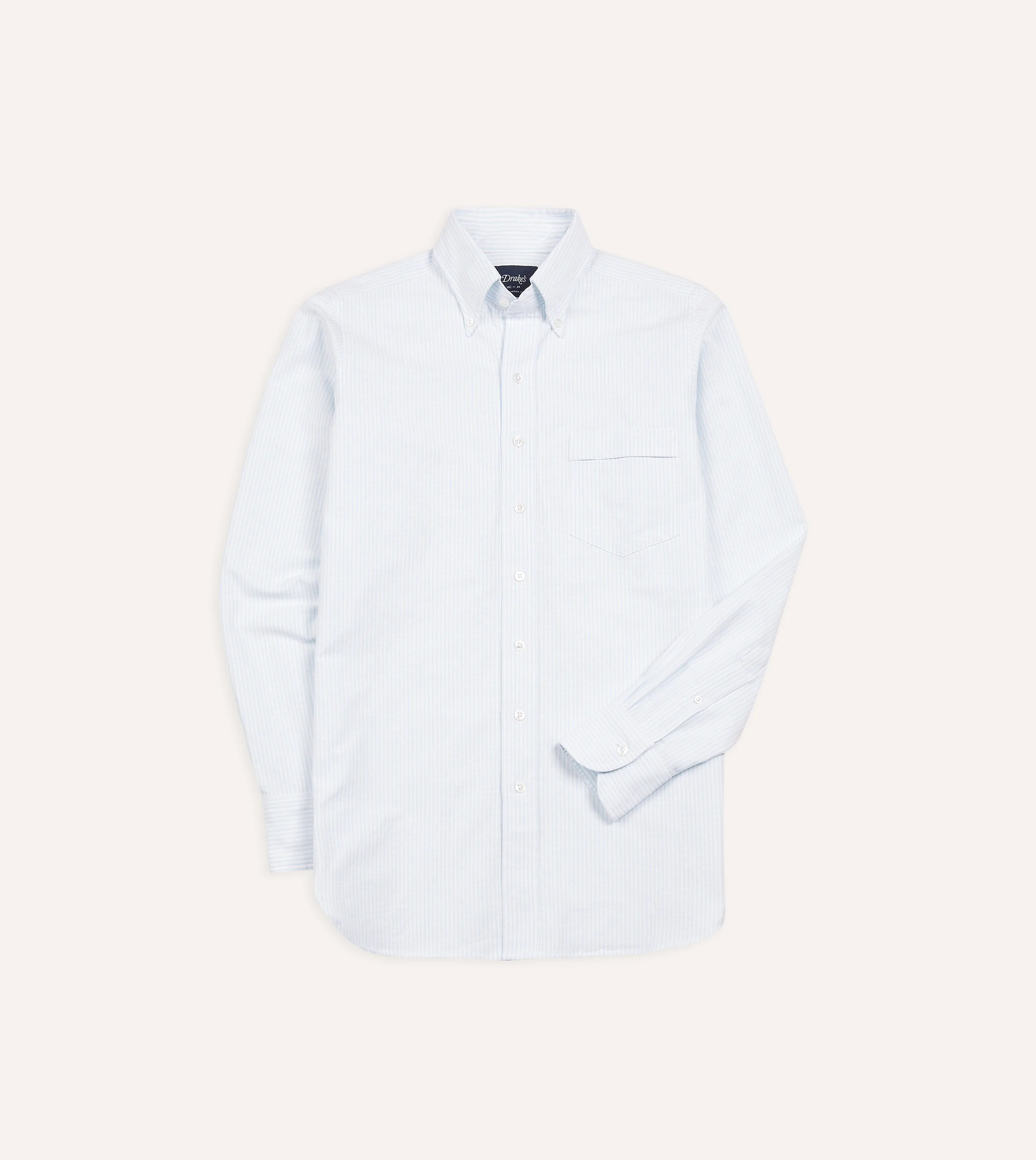 Sky Ticking Stripe Cotton Oxford Cloth Button-Down Shirt Durable Fabric