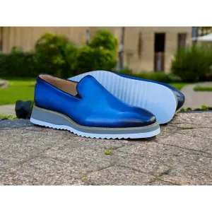 Carrucci Sky Blue Burnished Whole Cut Casual Loafer Day To Night Ventilated Fit