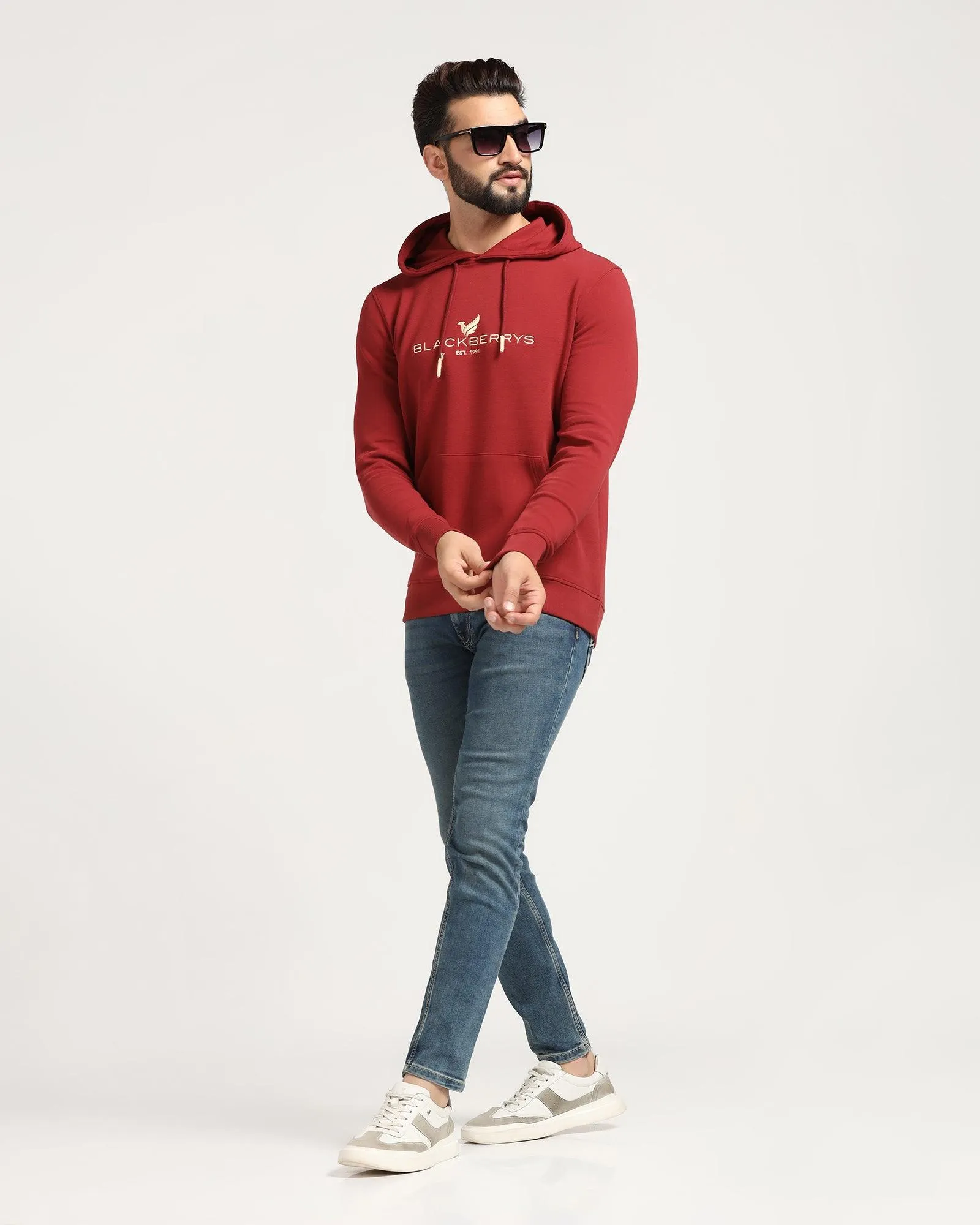 Hoodie Red Solid Sweatshirt - Feb Comfy Style ElasticCuffDesign