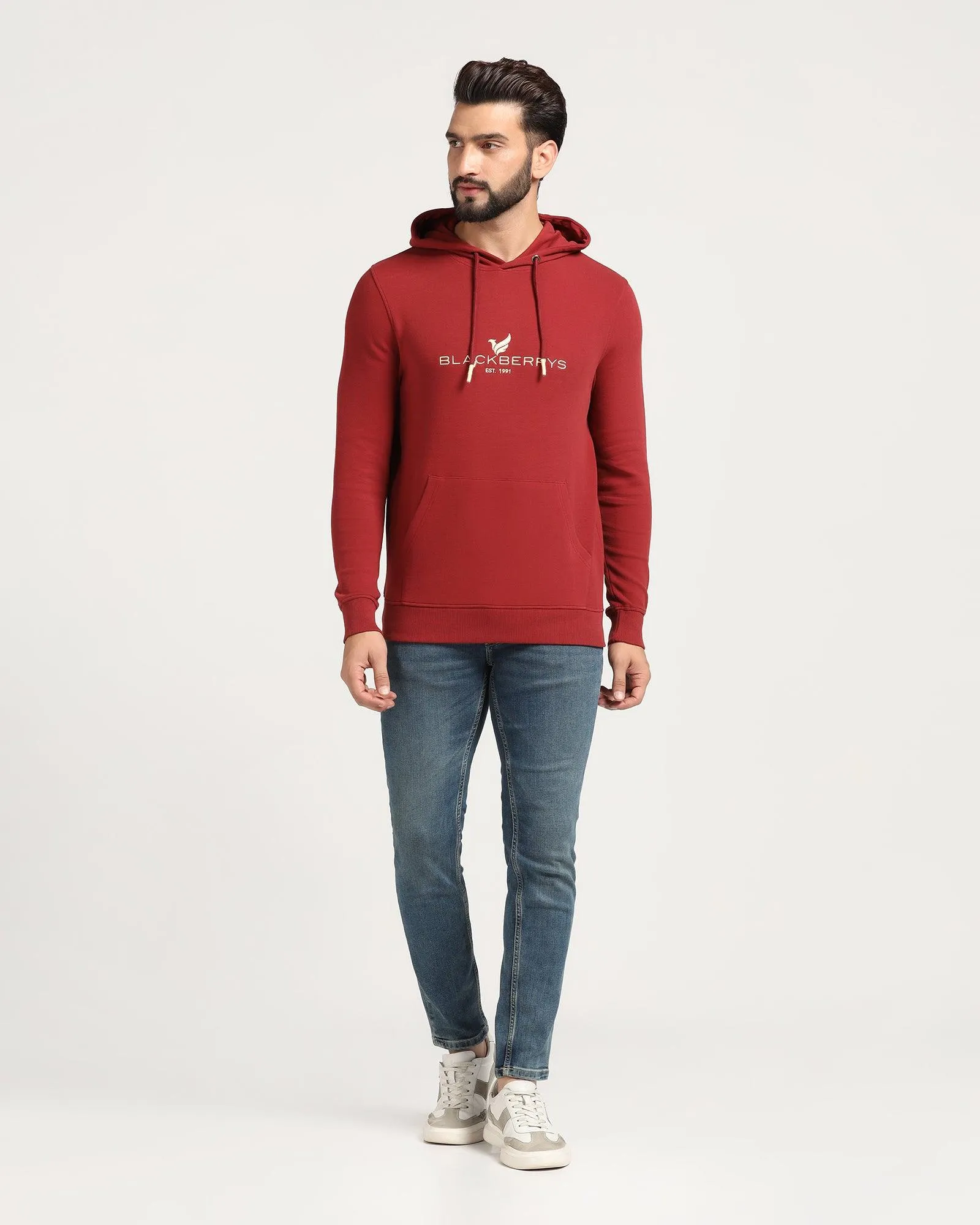 LightweightDesign Hoodie Red Solid Sweatshirt - Feb