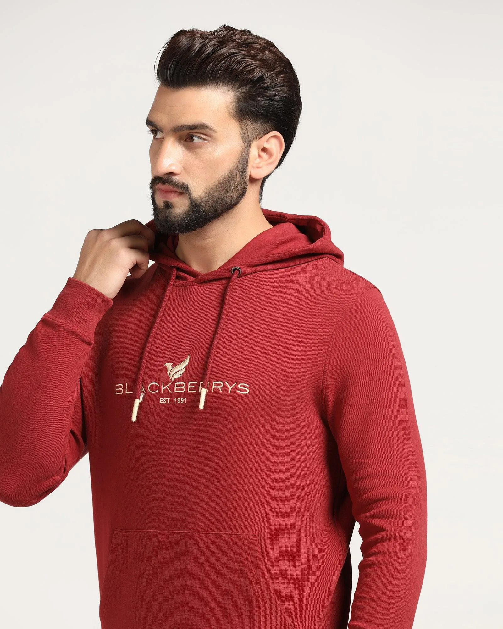 Urban Cool Easy Style Hoodie Red Solid Sweatshirt - Feb