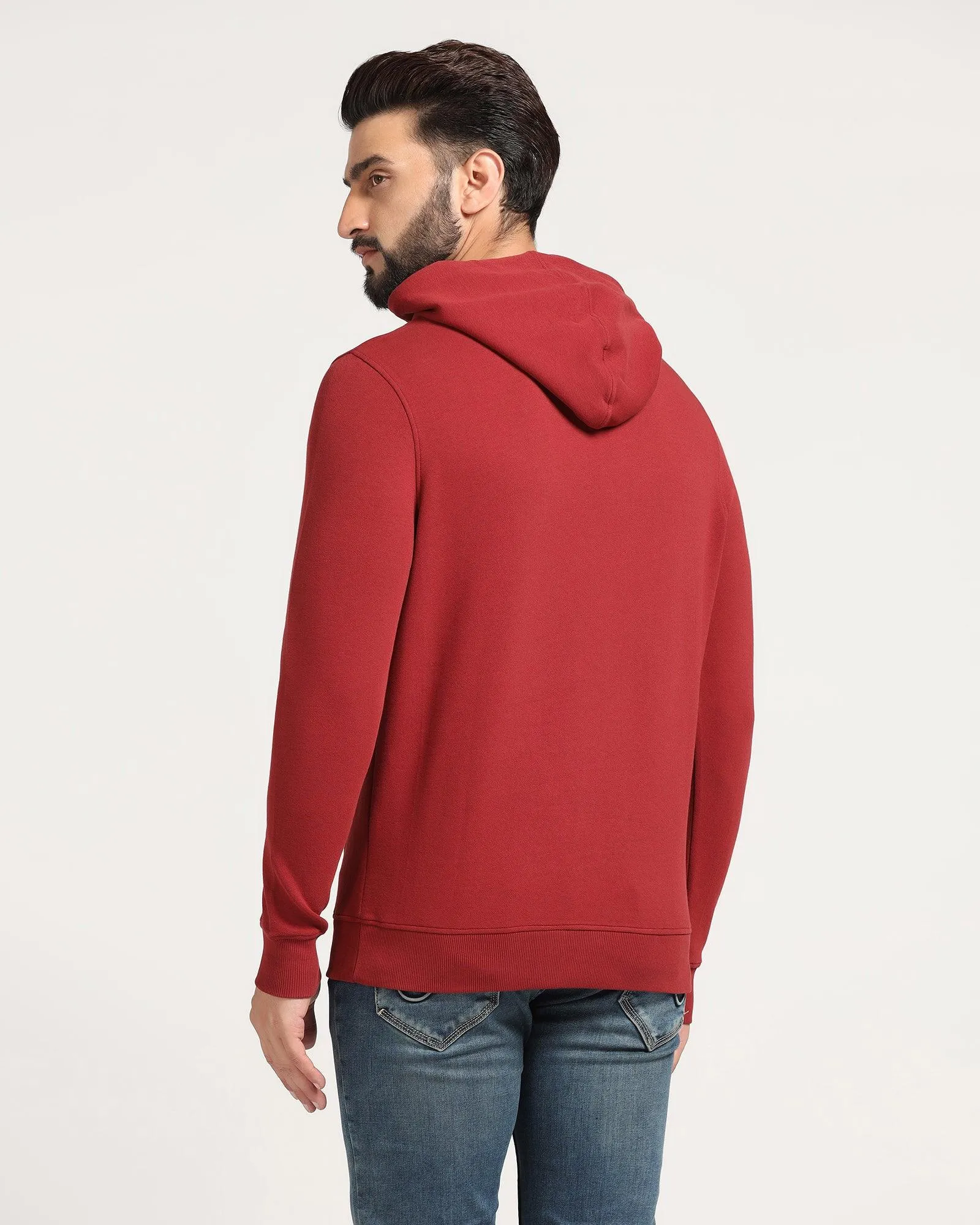 Soft Jersey Hoodie Red Solid Sweatshirt - Feb