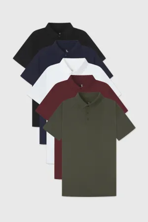 Collar Stay Slots Easy Wear Athletic Fit All Rounder Polo Shirt 5-Pack