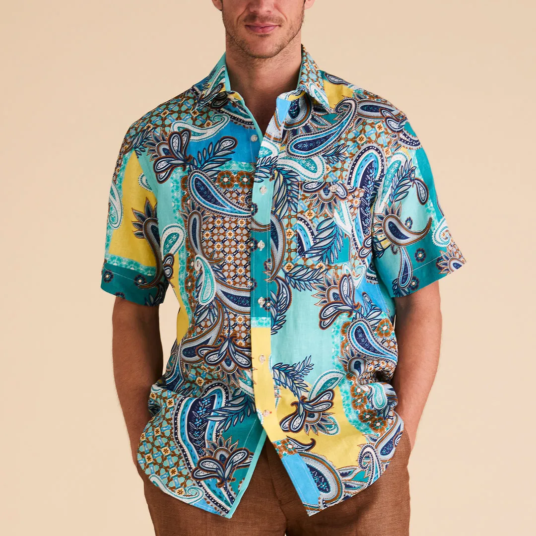 Fashion Accessory Inserch SS Mediterranean Paisley Print Linen Shirt SS7980-00172 Caspian