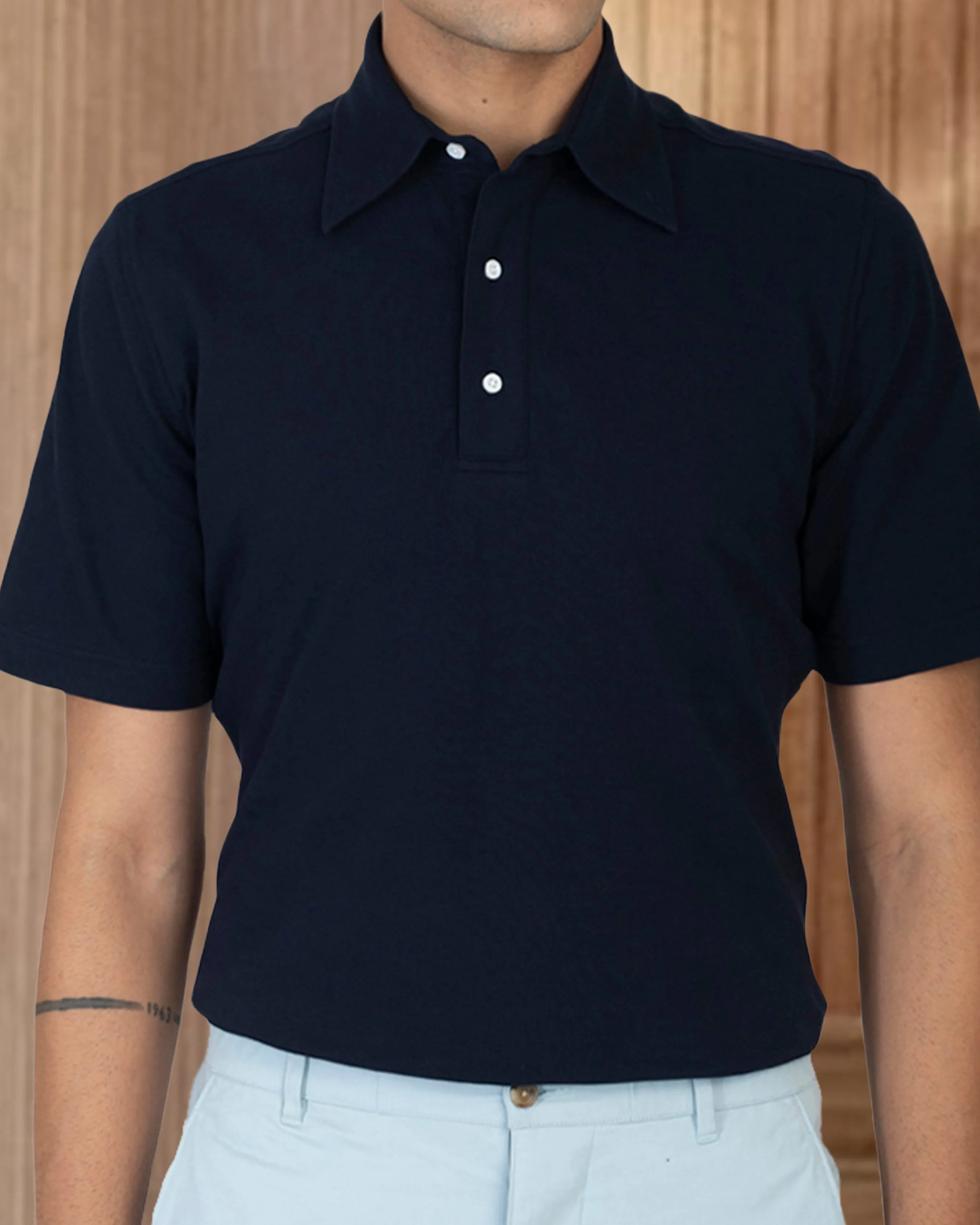 SingleJersey Knit Reinforced Stitching Navy Polo