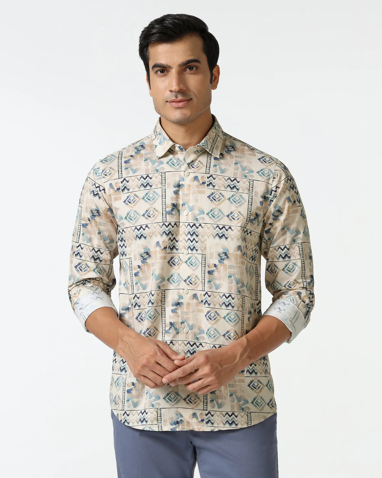 All-Ages Fit Beige Printed Shirt - Ryne