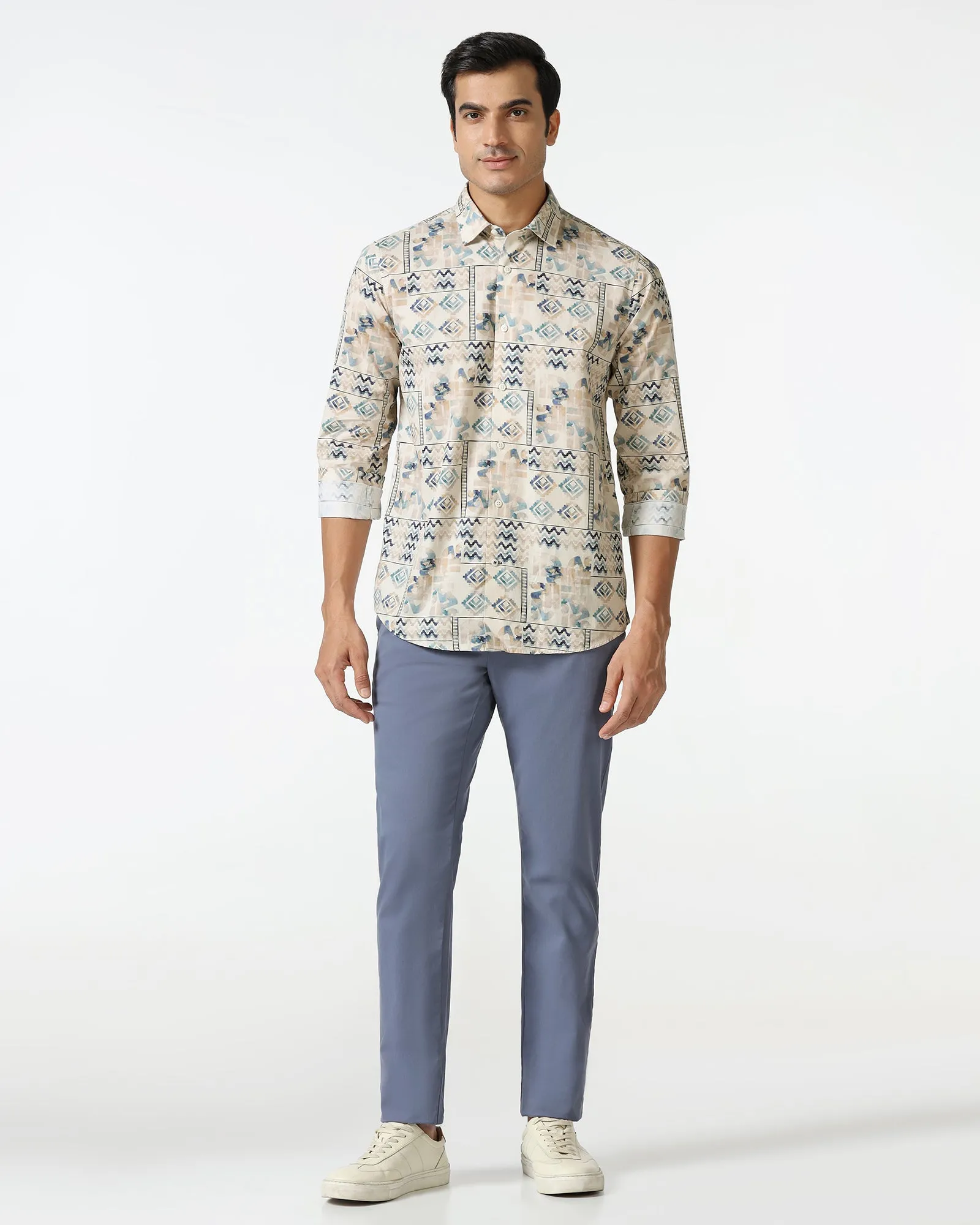 Beige Printed Shirt - Ryne Neutral Tone Mountain Retreat