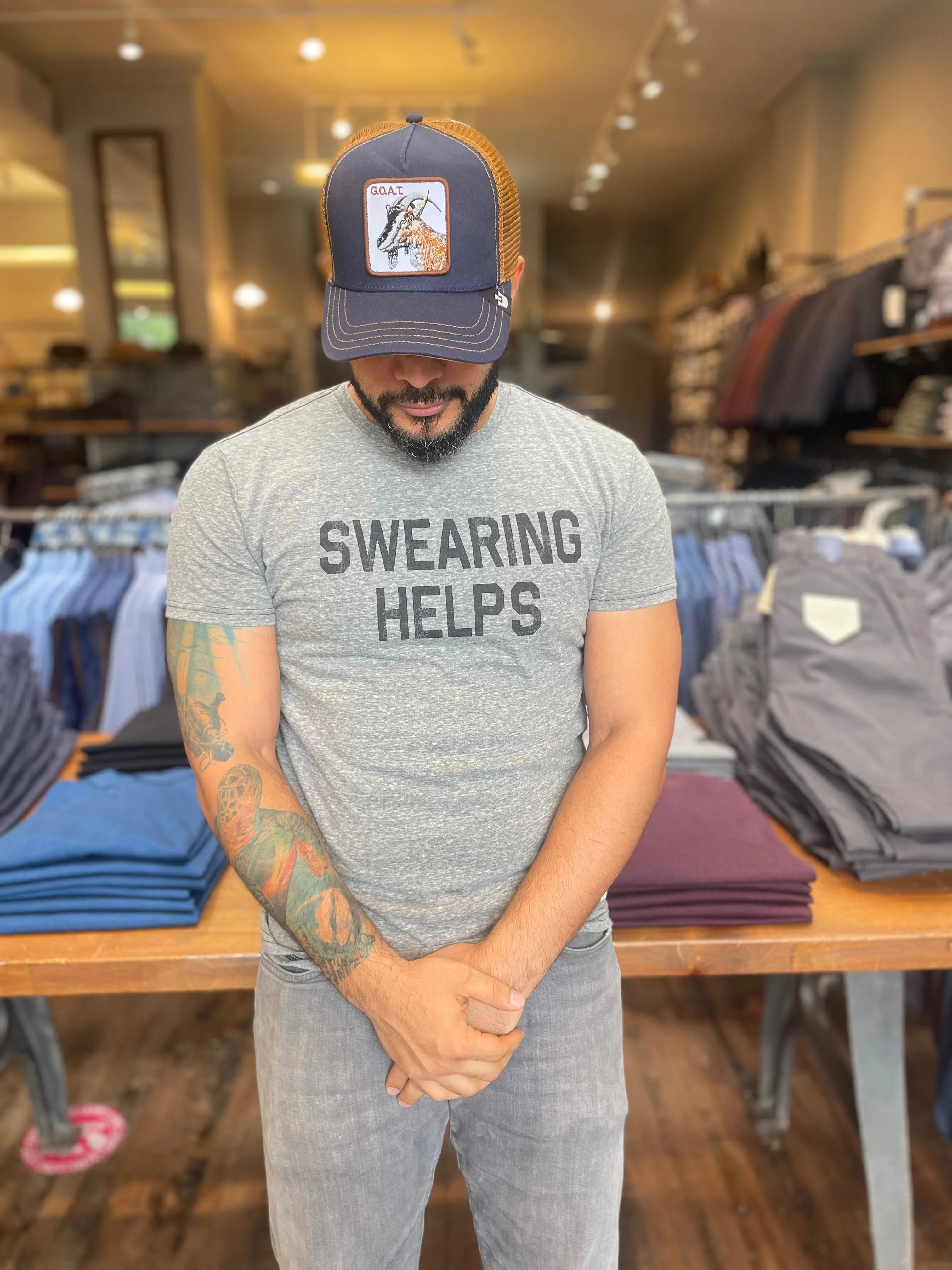 UV Protective Fabric Garment Dyed Swearing Helps T-Shirt