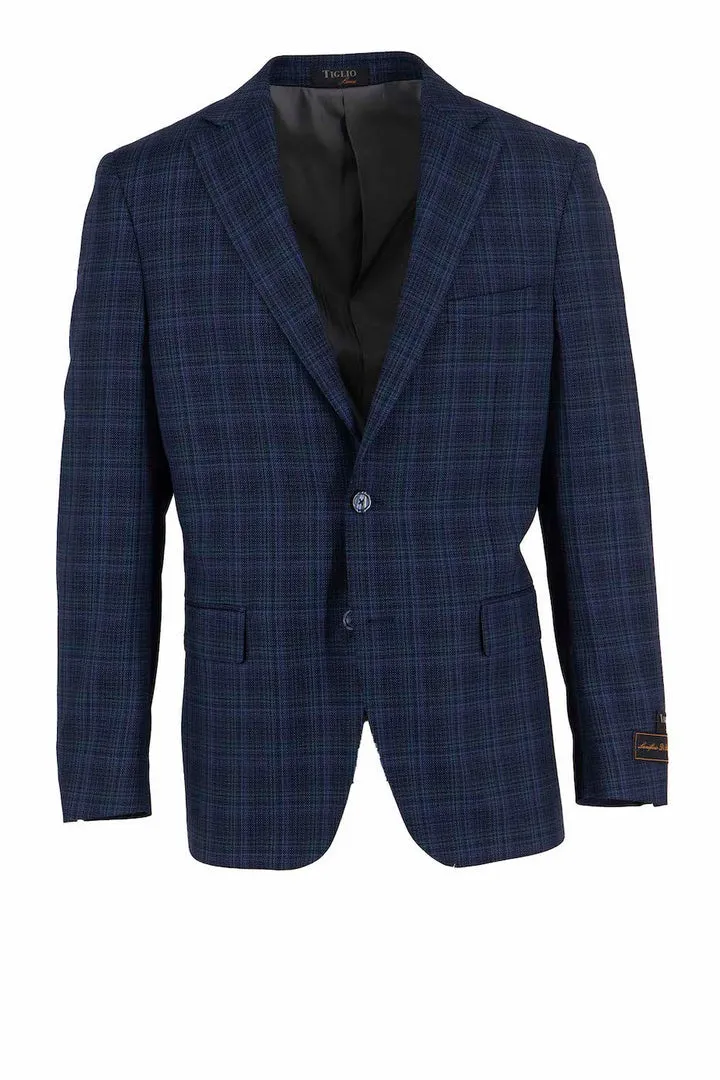 Climate Responsive Textile Tiglio Luxe Blue with Multi Color Windowpane Dolcetto Modern Fit, Pure Wool Jacket TL3313