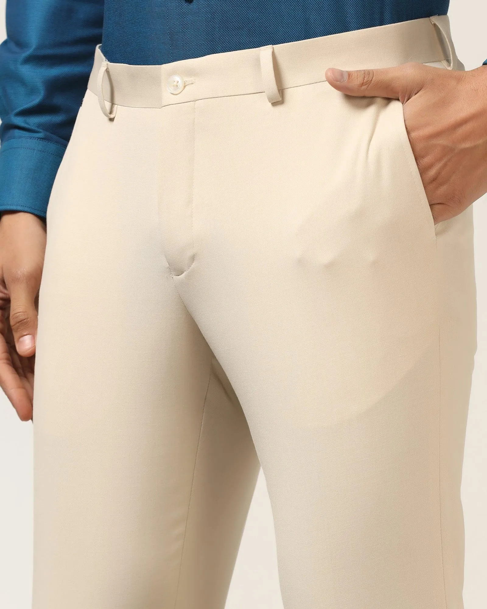 Simple Silhouette Slim Comfort B-95 Formal Beige Solid Trouser - Himalayan