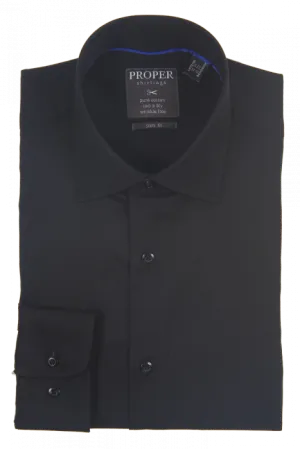Flexible Material Durable Material PROPER SHIRTINGS BLACK SLIM FIT REGULAR CUFF P720TTSR-BLK