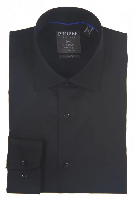 Flexible Material Durable Material PROPER SHIRTINGS BLACK SLIM FIT REGULAR CUFF P720TTSR-BLK
