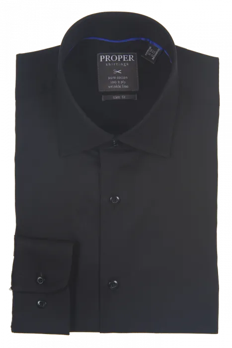 Smooth Seam Finish PROPER SHIRTINGS BLACK SLIM FIT REGULAR CUFF P720TTSR-BLK