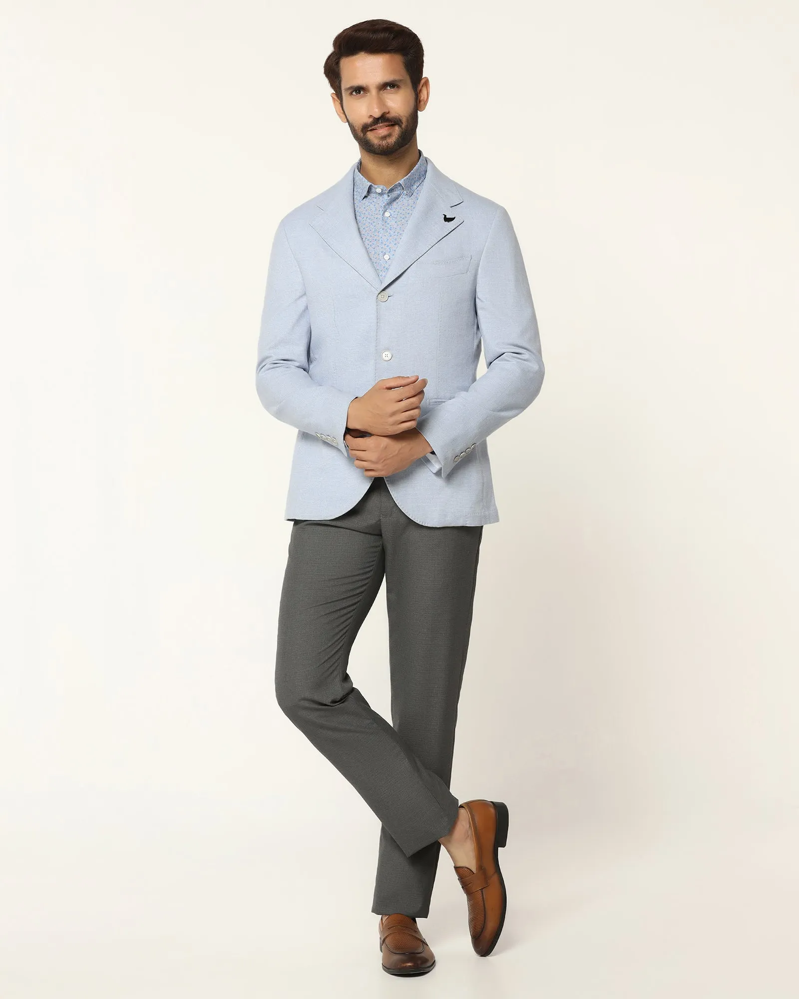Formal Light Blue Textured Blazer - Blanc BondedZipperGuards Heat Sealed Edges