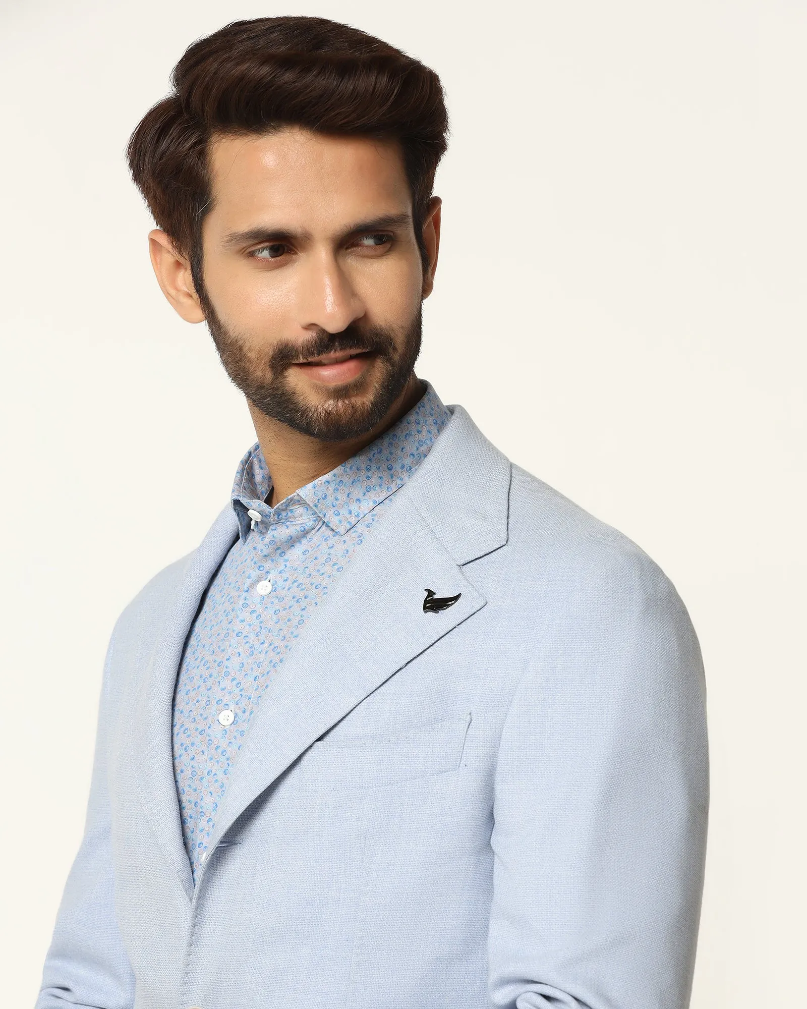 Outdoor Ready Formal Light Blue Textured Blazer - Blanc