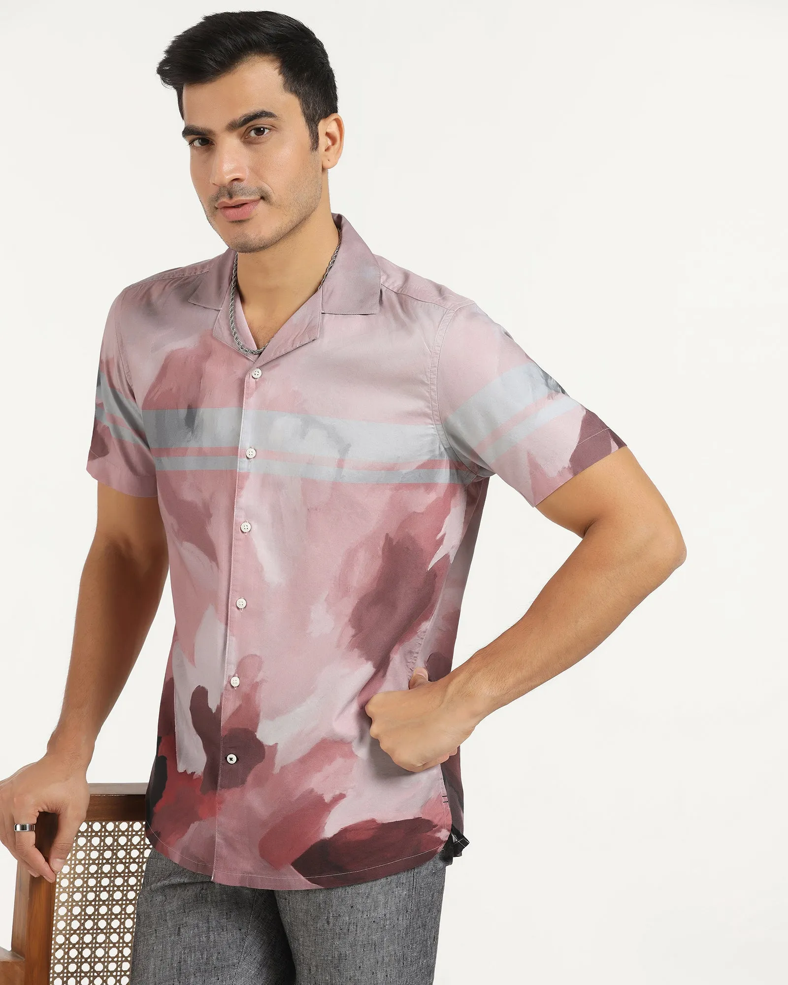 Camouflage Style Poolside Lounge Linen Casual Half Sleeve Red Printed Shirt - avery