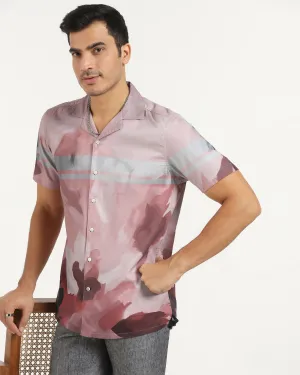 Camouflage Style Poolside Lounge Linen Casual Half Sleeve Red Printed Shirt - avery