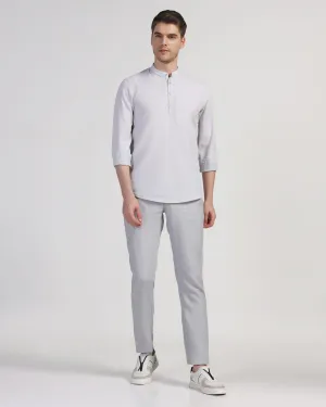 Linen Slim Comfort Casual Light Grey Solid Khakis - Silver Stay Dry