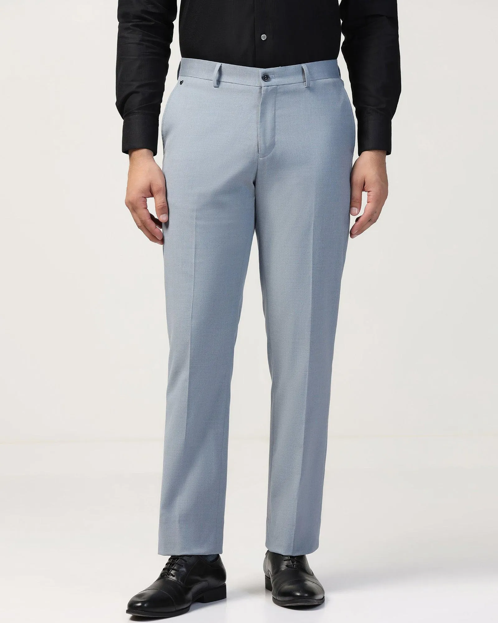 TemperatureRegulation Sleek Design Straight B-90 Formal Light Blue Melange Solid Trouser - Eldorado