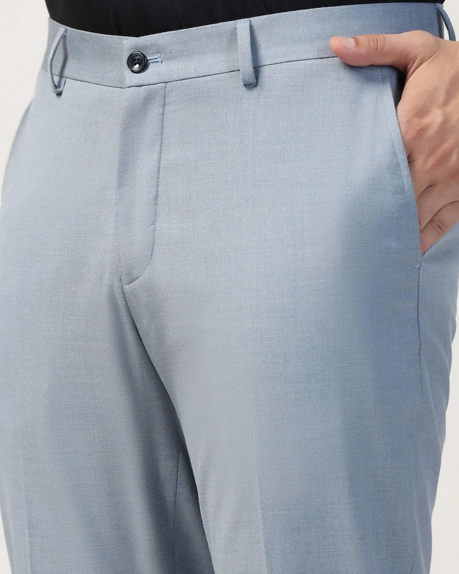 Comfort Control Stretch Support Fit Straight B-90 Formal Light Blue Melange Solid Trouser - Eldorado