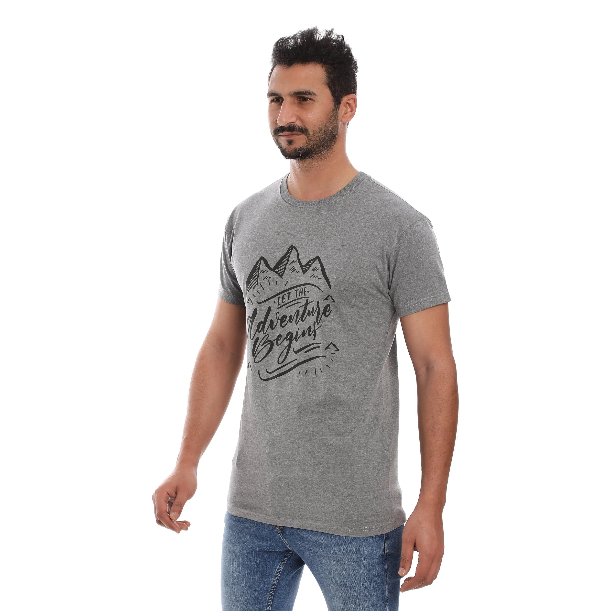 ADVENTURE COTTON RICH GREY SHORT SLEEVE CREW NECK Relaxed Outfit Hygroscopic Fiber