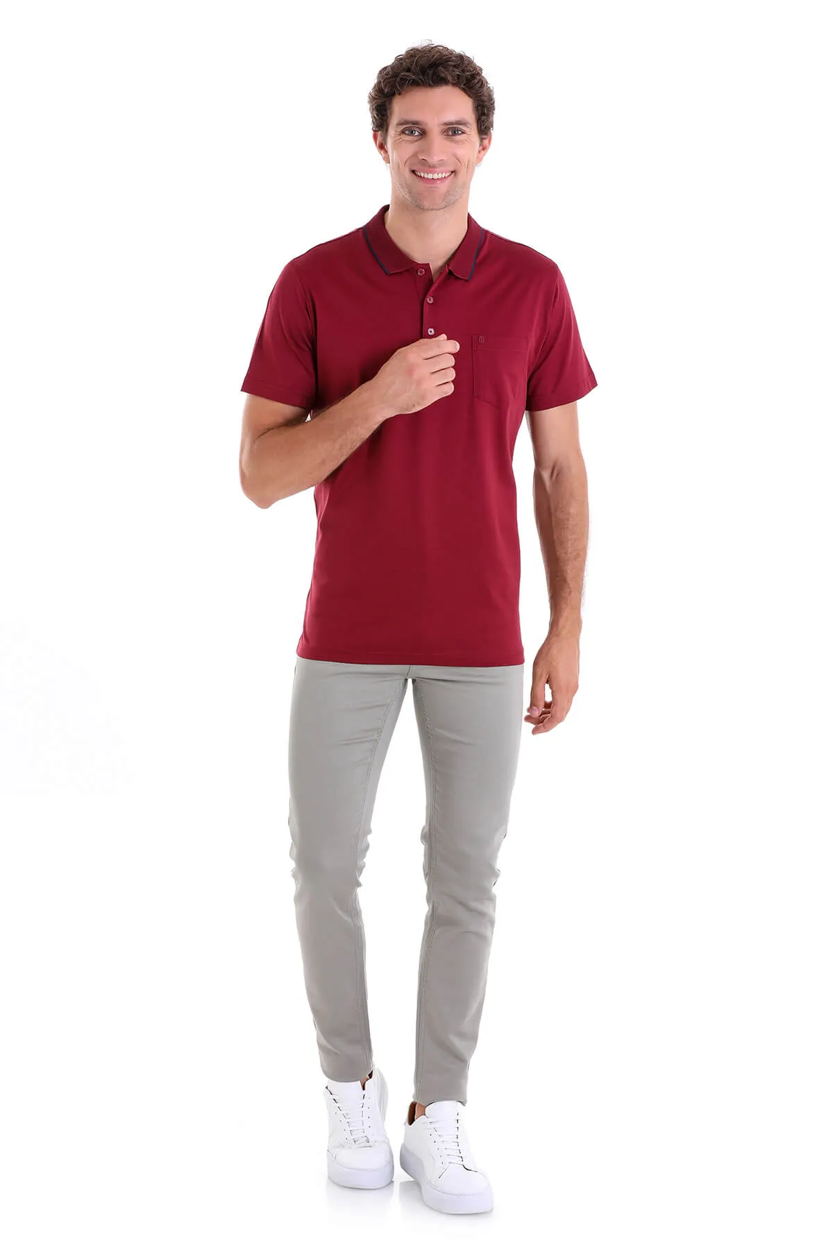 Stretch Fabric Construction TemperatureRegulating Layer Regular Fit Burgundy Basic 100% Cotton Polo T-Shirt