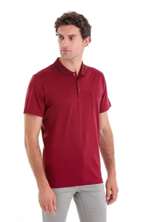 ButtonDown Collar Layered Vibe Regular Fit Burgundy Basic 100% Cotton Polo T-Shirt