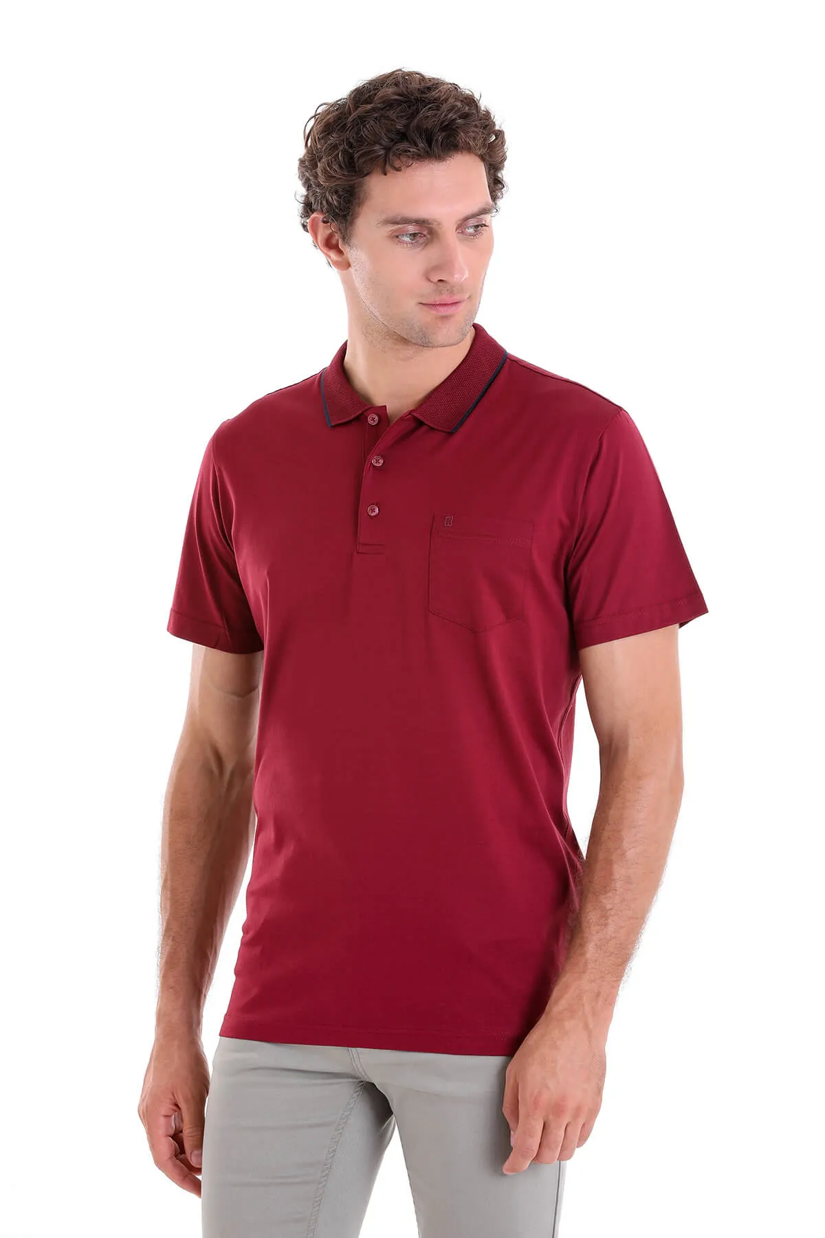 Regular Fit Burgundy Basic 100% Cotton Polo T-Shirt Classic Collar