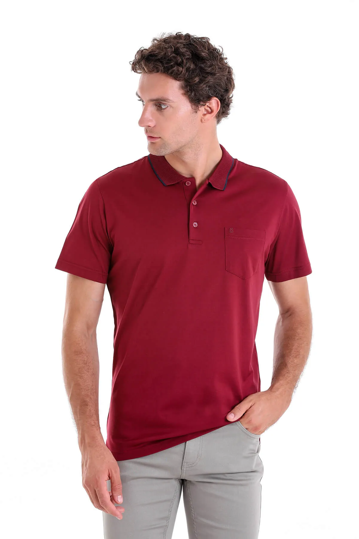 Regular Fit Burgundy Basic 100% Cotton Polo T-Shirt NonIron Finish