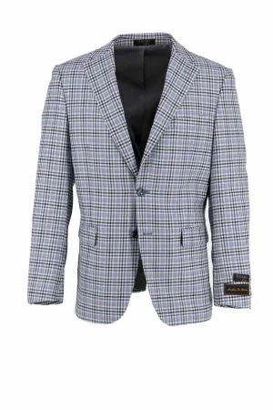 Tiglio Luxe Light Blue with Black Windowpane Dolcetto Modern Fit, Pure Wool Jacket TL8226 Winter Fashion