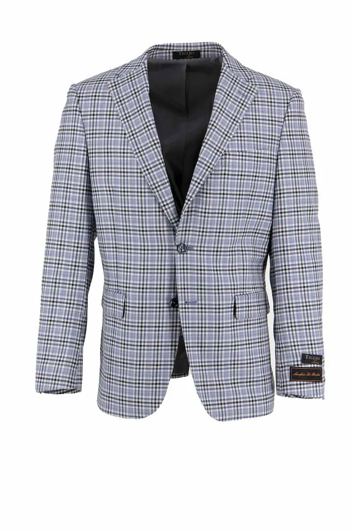 Quick Access Pockets Hike Fit Tiglio Luxe Light Blue with Black Windowpane Dolcetto Modern Fit, Pure Wool Jacket TL8226