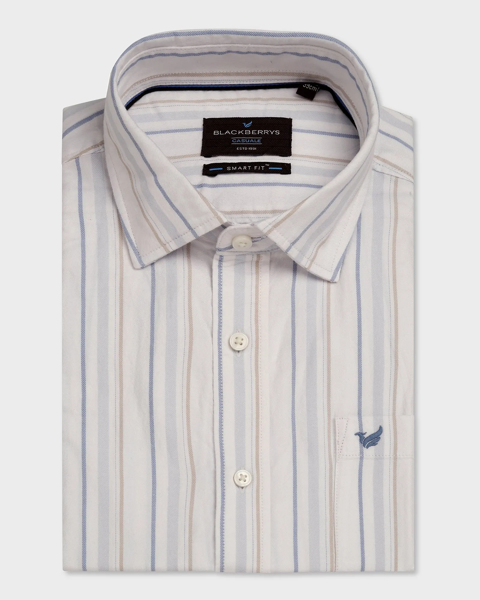 Casual Half Sleeve Blue Stripe Shirt - Masami Reinforced Hems