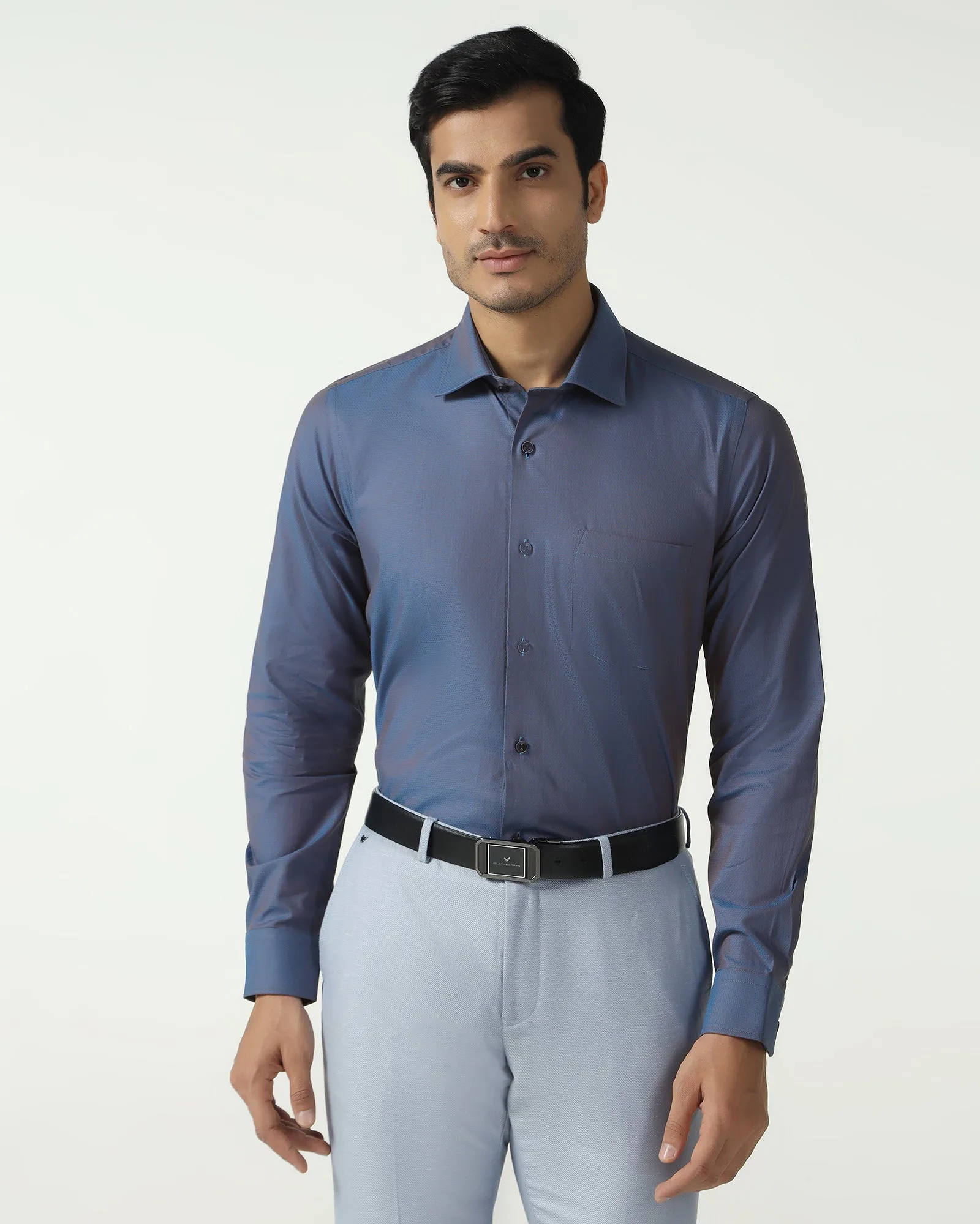 Cobalt Textured Shirt - Zander Sweat-Absorbing Perfect Fit