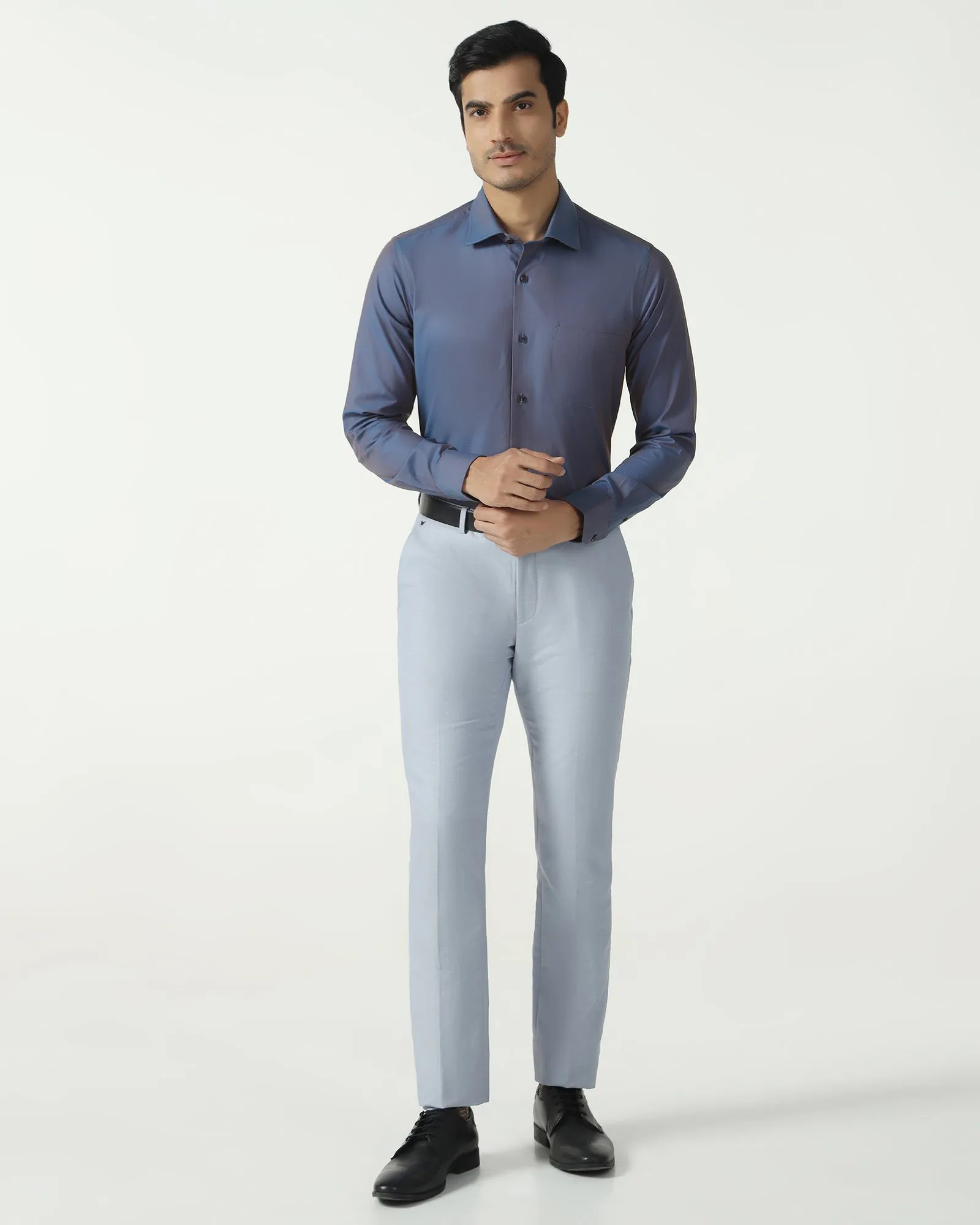 Cobalt Textured Shirt - Zander Geometric Print Durable Button Closures