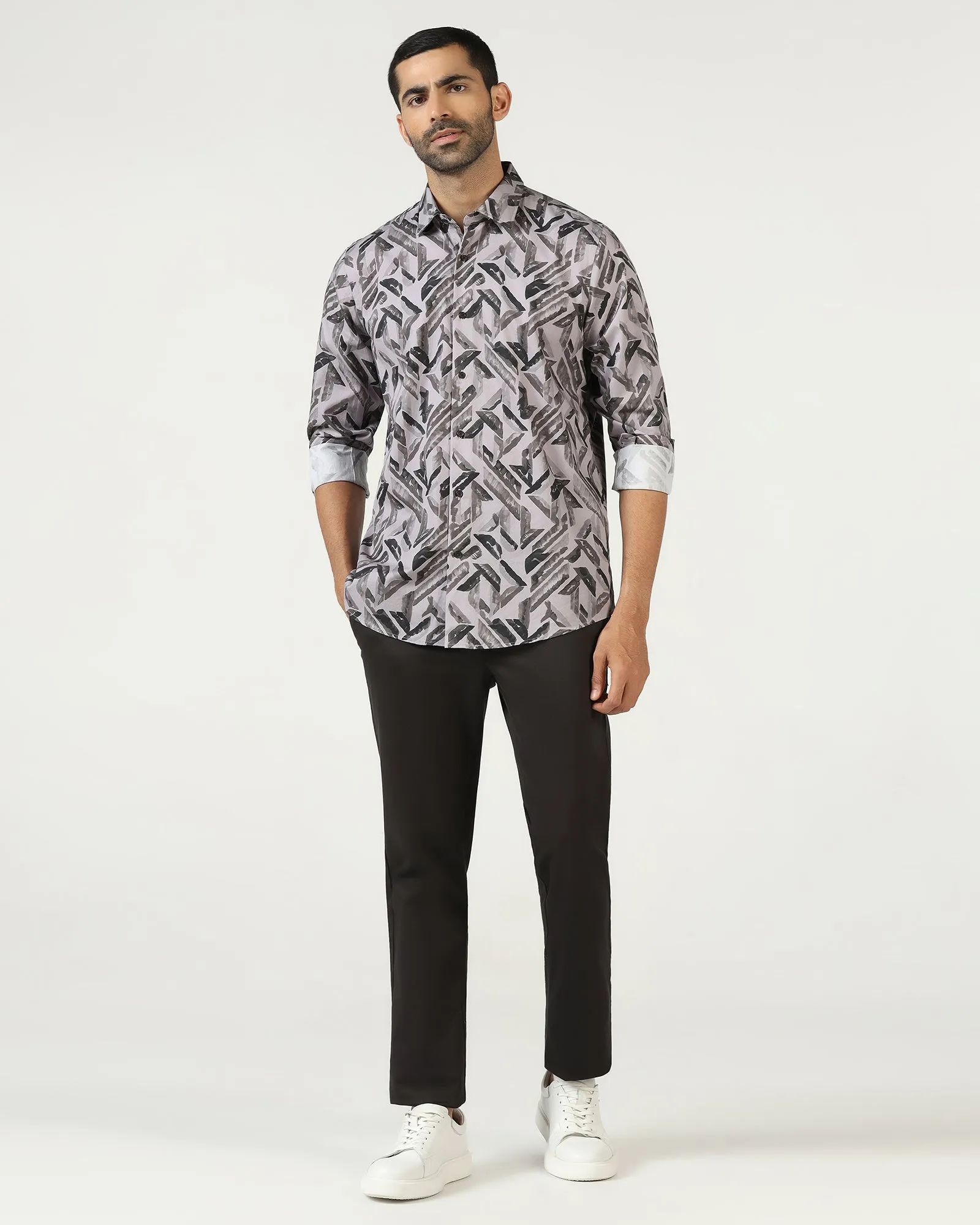Grey Printed Shirt - Volmer Casual Comfort Patterned Design
