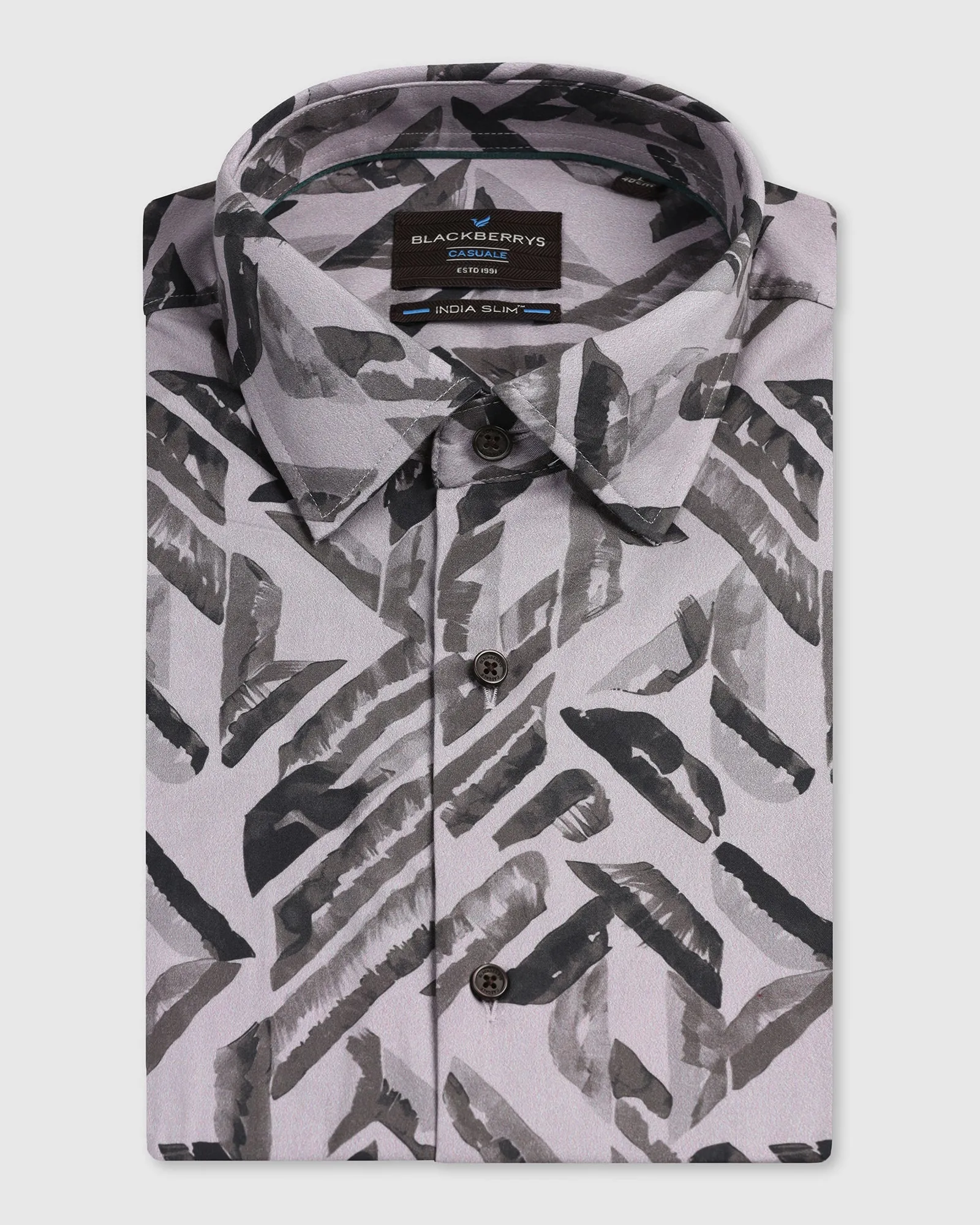 Grey Printed Shirt - Volmer Waffle Weave Sweat-Absorbing