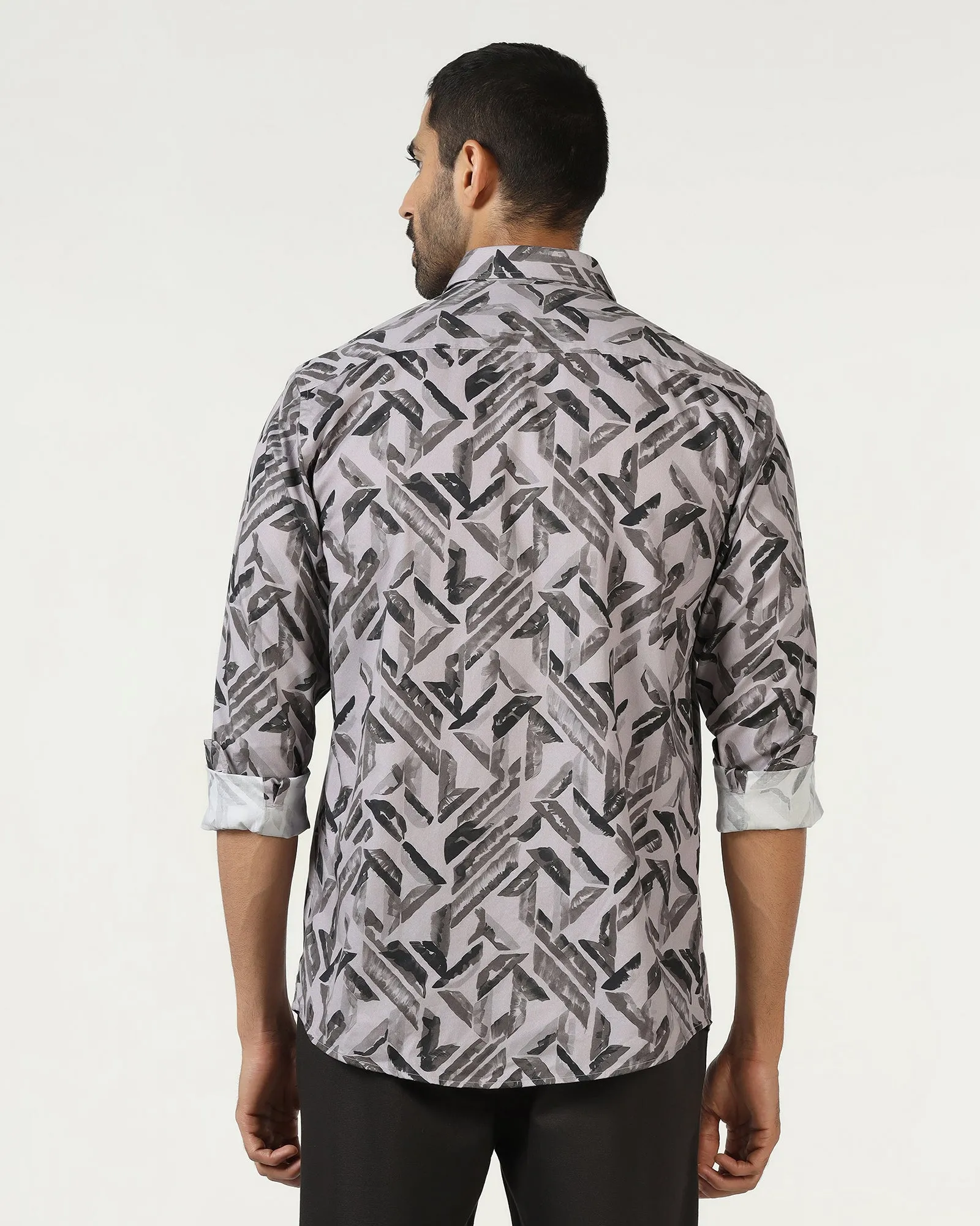 Geometric Print Sophisticated Look Grey Printed Shirt - Volmer