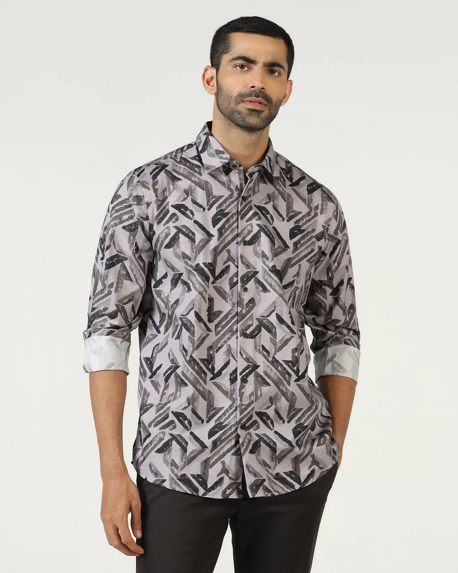 Classic Look high-low hem Grey Printed Shirt - Volmer